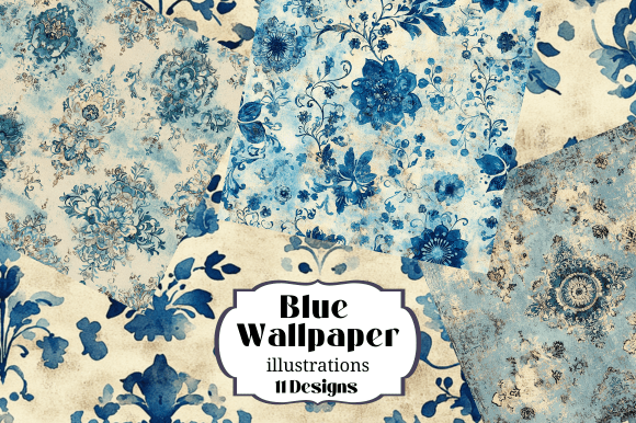 11 Blue Vintage Wallpaper Backgrounds: Digital Paper for Crafters