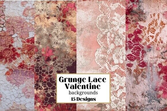 15 Grunge Lace Valentine Backgrounds for Junk Journals