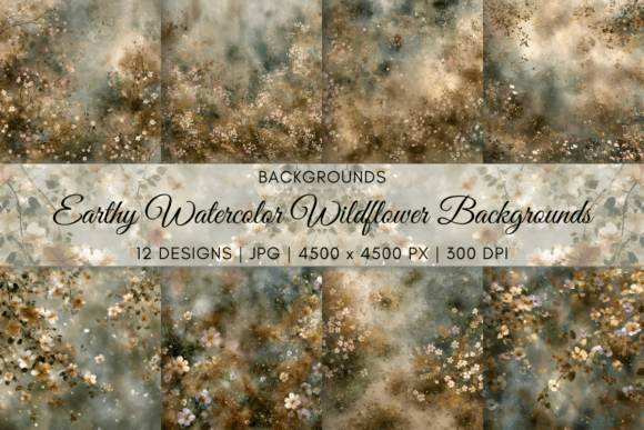 Earthy Watercolor Wildflower Backgrounds for Elegant Designs