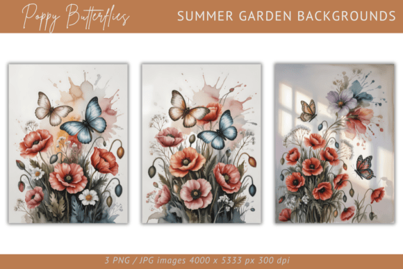Poppy Butterflies: Summer Backgrounds for Vibrant Projects