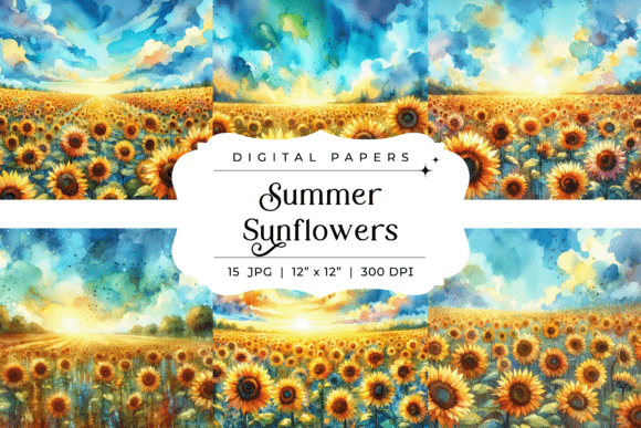 Warm Up Your Projects with Watercolor Summer Sunflowers Backgrounds