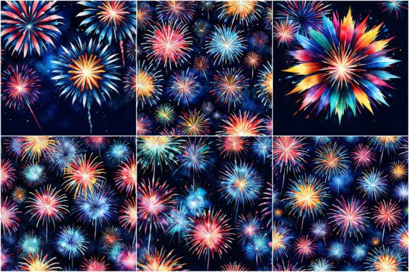 Watercolor Firework Backgrounds: Festive Design Assets