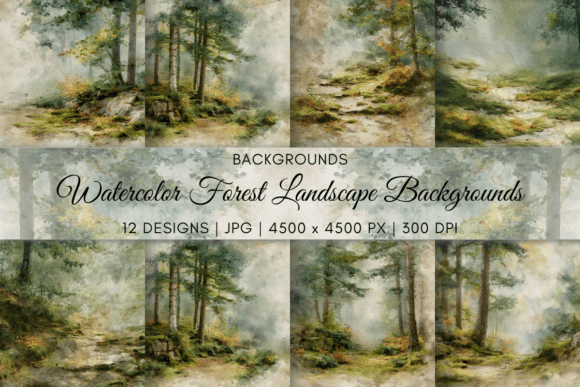 Watercolor Forest Landscape Backgrounds for Designers